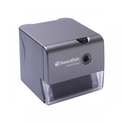 Swordfish Electric Pencil Sharpener Auto-feed Auto-eject Safety Shutter 8mm dia. Silver Ref 40327