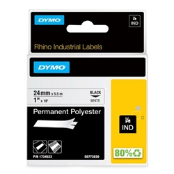 Dymo Rhino Tape Permanent Polyester 24mm Black on White Ref 1734523