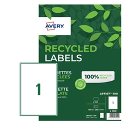 Avery Laser Labels Recycled 1 Per Sheet White (Pack of 100) LR7167-100