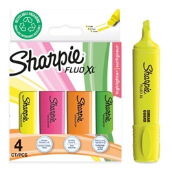 Sharpie Fluo XL Highlighters Chisel Tip Assorted Fluorescent (Pack 4)