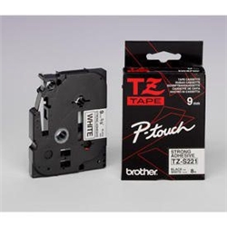 Brother P-Touch TZe Lam Tape Cassette 9mm x 8m Black on White Tape TZES221