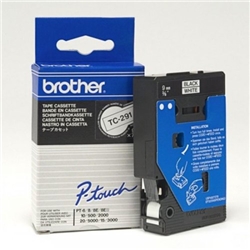 Brother P-touch TC-291 (9mm x 7.5m) Black On White Gloss Laminated Labelling Tape
