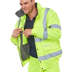 Beeswift High Visibility Fleece Lined Bomber Jacket Saturn Yellow- Printed on Reverse- MEDIUM