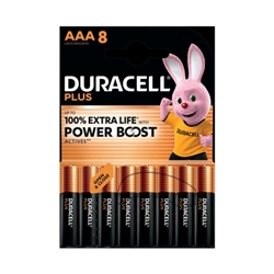 Duracell Plus AAA Battery Alkaline 100% Extra Life Power Boost (Pack of 8) 5009380+