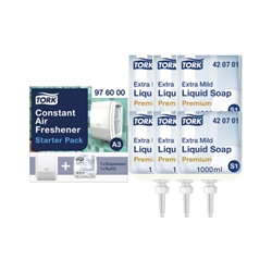 Tork Extra Mild Liquid Soap Refill S1 Non Perfumed 1 Litre (Pack of 6) 420701 + FREE Tork Air Freshener Pack