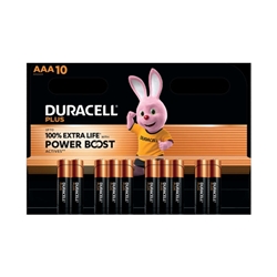 Duracell Plus AAA Battery Alkaline 100% Extra Life Power Boost (Pack of 10) 5016162+