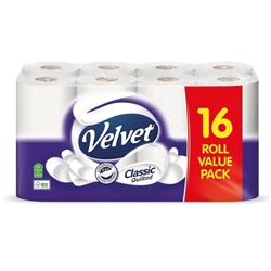 Velvet Classic Quilted Toilet Roll 3 Ply (Pack of 16)
