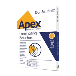 Apex Laminating Pouches A4 Ultra Light Duty - 20 x Packs of 100 (2000 Pouches)