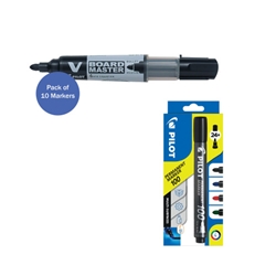 Pilot V-Board Master Bullet Tip Medium Black (Pack of 10) 4902505355769 + FREE Assorted Marker Pen Pack