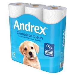 Andrex Complete Clean Toilet Roll 2-Ply 190 Sheets Per Roll (Pack of 9) 