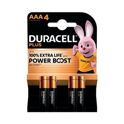 Duracell Plus AAA Battery Alkaline 100% Extra Life Power Boost (Pack of 4) 5009378+
