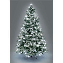7Ft Pre-Lit Lapland Fir Artificial Green Christmas Tree Snow Flocked Metal Stand White LEDs