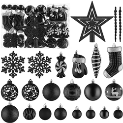128 PCS Christmas Balls Decoration Christmas Baubles, Assorted Shatterproof Black