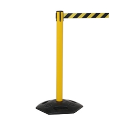 Obex Barriers® Weatherproof Single Belt Barrier; Belt Length mm: 3400; Yellow Post; Black/Yellow Chevron