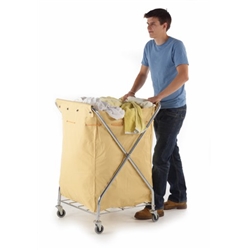 Folding Laundry Trolley; Folding X Type Model; Swivel Castors; Chrome Plated Steel/Canvas; 150kg; Silver/Creme