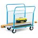 2 Mesh Sides Platform Truck; 1300 x 700 x 1050; Fixed/Swivel (x2 Braked) Castors; Steel; 500kg; Blue/Veneer