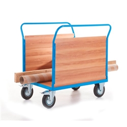 2 Veneer Sides Platform Truck; 1300 x 700 x 1050; Fixed/Swivel (x2 Braked) Castors; Steel; 500kg; Blue/Veneer