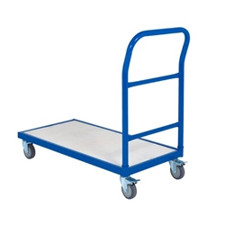 Double Bar End Platform Truck; 1000 x 700 x 810; Fixed/Swivel Castors; Steel; 250kg; Blue/Veneer