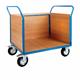 3 Veneer Sides Platform Truck; 1500 x 800 x 1050; Fixed/Swivel (x2 Braked) Castors; Steel; 500kg; Blue/Veneer