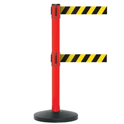 Obex Barriers® Safety Belt Barrier; Belt Length mm: 3400; Red Post; Black/Yellow Chevron