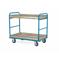 Shelf Truck; 2 Shelf with 60mm Lip Surround; Fixed/Swivel (x2 Braked) Castors; Steel; 250kg; Blue/Veneer
