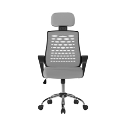 Sigma – High Back Mesh Chair with Height Adjustable Headrest & Fixed Sturdy Arms Grey