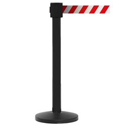 Obex Barriers® Premium Safety Belt Barrier; Belt Length mm: 10600; Black Post; Red/White Chevron