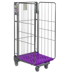 Plastic Base Nestable Roll Container; 3 Sided Unit; Internal Height mm: 1430; Silver/Purple Base