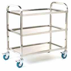 Shelf Trolley; 3 Shelf Trolley; Swivel (x4 Braked) Castors; Stainless Steel; 100kg; Silver