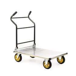 Ergonomic Folding Handles Platform Trolley; 900 x 610 x 1040; Fixed/Swivel Castors; Aluminium; 300kg; Silver/Black/Yellow