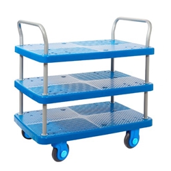 Proplaz® Super Silent Three Tier Trolley; Super Silent Castors; Steel/Plastic; 300kg; Blue/Grey