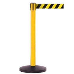 Obex Barriers® Safety Belt Barrier; Belt Length mm: 3400; Yellow Post; Black/Yellow Chevron