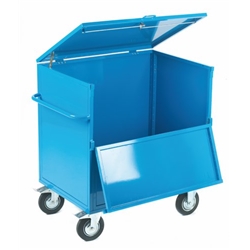 Security Trolley; Solid Sides with Lockable Lid & Half Drop Front; Fixed/Swivel (x2 Braked) Castors; Steel; 350kg; Blue
