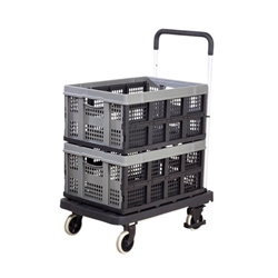 Foldaway Platform Trolley with 2 Folding Box; Plastic/Aluminium; 120kg; Black/Grey