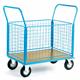 4 Mesh Sides Platform Truck; 1300 x 700 x 1050; Fixed/Swivel (x2 Braked) Castors; Steel; 500kg; Blue/Veneer