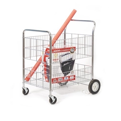 Wire Trolley; 2 Shelves (1 removable); Fixed/Swivel (x2 Braked) Castors; Chrome Plated Wire; 120kg; Silver
