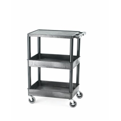 Super Strength® Multi Purpose Trolley; Top Flat Shelf; Middle & Bottom Storage Trays; Swivel (x2 Braked)Castors; Polyethylene; 150kg; Black