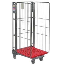 Plastic Base Nestable Roll Container; 3 Sided Unit; Internal Height mm: 1430; Silver/Red Base