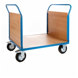 2 Veneer Ends Platform Truck; 1300 x 700 x 1050; Fixed/Swivel (x2 Braked) Castors; Steel; 500kg; Blue/Veneer