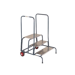 Wide Work Steps - 250mm Platform - 4 Tread - Chequer Plate Tread - with 2 Handrail - with Wheels