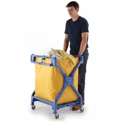 Folding Laundry Trolley; Swivel Castors; Plastic/PVC; 70kg; Blue/Yellow