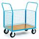 3 Mesh Sides Platform Truck; 1500 x 800 x 1050; Fixed/Swivel (x2 Braked) Castors; Steel; 500kg; Blue/Veneer