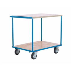 Shelf Truck; 2 Shelf with Push Handle; Fixed/Swivel (x2 Braked) Castors; Steel; 500kg; Blue/Veneer