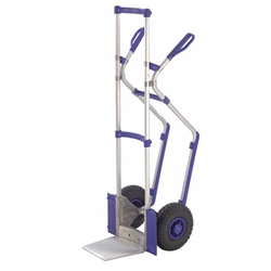 High Back Sack Truck with Skids; Pneumatic Wheels; Aluminum; 100kg; Silver/Blue