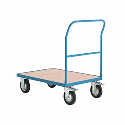 Single Bar End Platform Truck; 990 x 490 x 900; Fixed/Swivel Castors; Steel; 500kg; Blue/Veneer