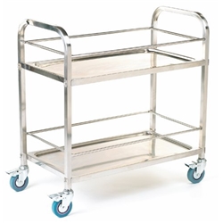 Shelf Trolley; 2 Shelf with Rod Surrounds; Swivel (x4 Braked) Castors; Stainless Steel; 100kg; Silver