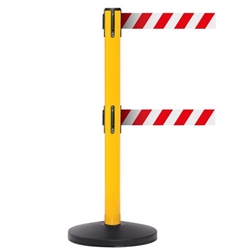 Obex Barriers® Safety Belt Barrier; Belt Length mm: 3400; Yellow Post; Red/White Chevron