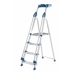 Professional Folding Step with Tool Tray; 3 Tread; 150kg; Silver/Blue