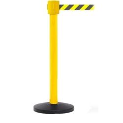 Obex Barriers® Premium Safety Belt Barrier; Belt Length mm: 10600; Yellow Post; Black/Yellow Chevron