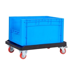 Connectable & Stackable Container Dolly; 670 x 460 x 145; Fixed/Swivel (x2 Braked) Castors; Heavy Duty Plastic; 300kg; Black